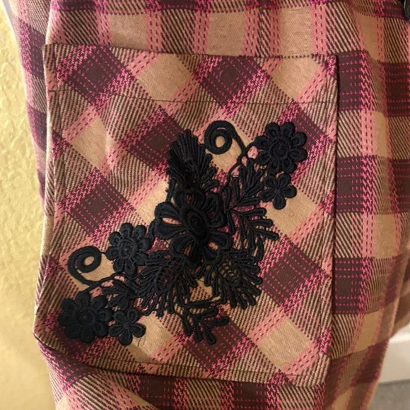 Anthropologie Plaid Embroidered Blazer - Brown & Burgundy - Picture 2 of 8